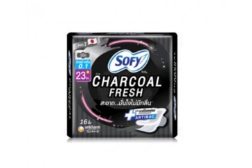 Ультратонкие прокладки с бамбуковым углем Sofy Charcoal 23 см с крылышками, 16 шт