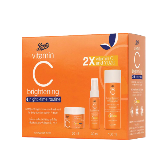Набор осветляющих средств для лица с витамином С для ночного ухода Boots Night-time routine 3 steps