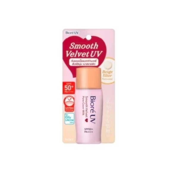 Солнцезащитное молочко для лица Biore Smooth Velvet SPF 50+ PA++++ бежевый фильтр, 30 мл