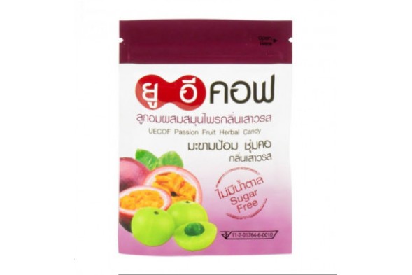 Леденцы от кашля и боли в горле со вкусом маракуйя UECOF 20 таблеток