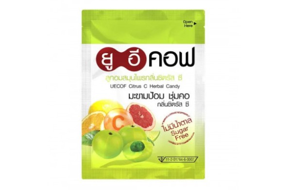 Леденцы от кашля и боли в горле с цитрусовым вкусом UECOF 6 таблеток