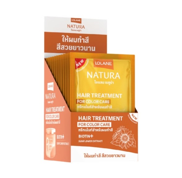 (Коробка 12 шт) Маска для окрашенных волос с Биотином и Экстрактом семян подсолнечника от Lolane Natura, Hair Treatment For Color Care Biotin and Sunflower, 25 гр x 12 шт