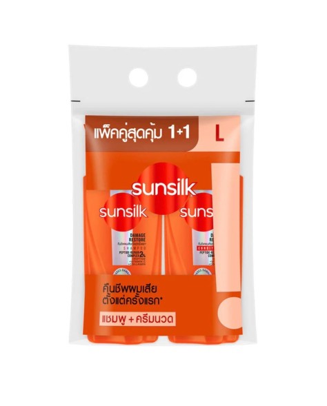 Sunsilk Damage Restore — шампунь 325 мл + кондиционер 300 мл, Peptide-Repair Complex 2% с пептидами, витамином C и коллагеном