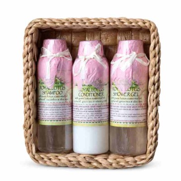 Lemongrass House Royal Lotus Gift Set — Shampoo, Conditioner and Shower Gel with Lotus Essential Oil, 3×120 ml