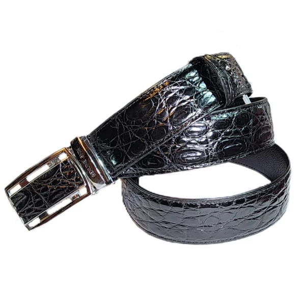Набор для мужчины: ремень и зажим для денег из кожи сиамского крокодила (Черный) 