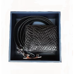 Набор для мужчины: ремень и зажим для денег из кожи сиамского крокодила (Черный)