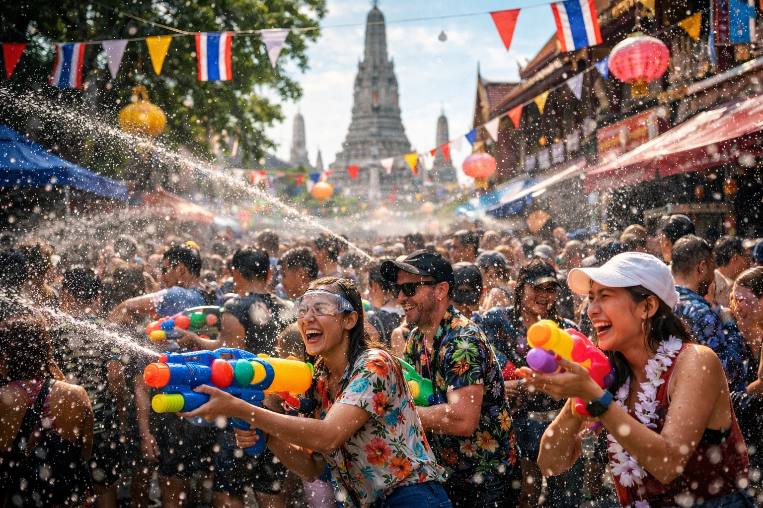 Сонгкран 2026 в Таиланде &mdash; водный фестиваль на улицах Бангкока, люди празднуют тайский Новый год